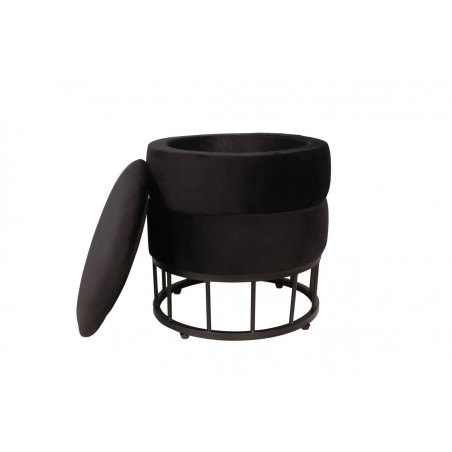 Pouf de rangement Akord – Velours noir & métal noir
