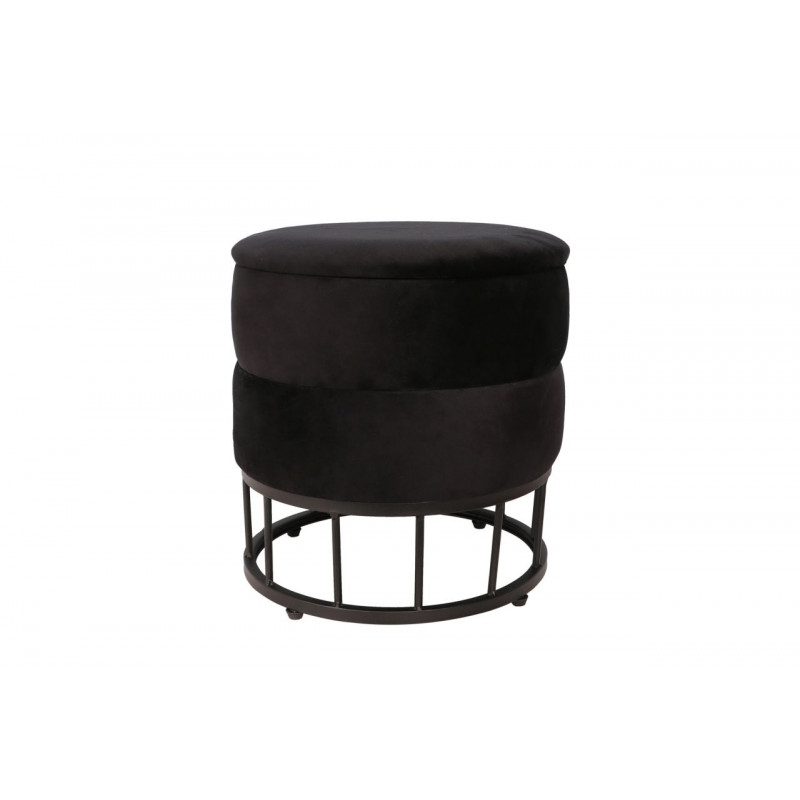 Pouf de rangement Akord – Velours noir & métal noir