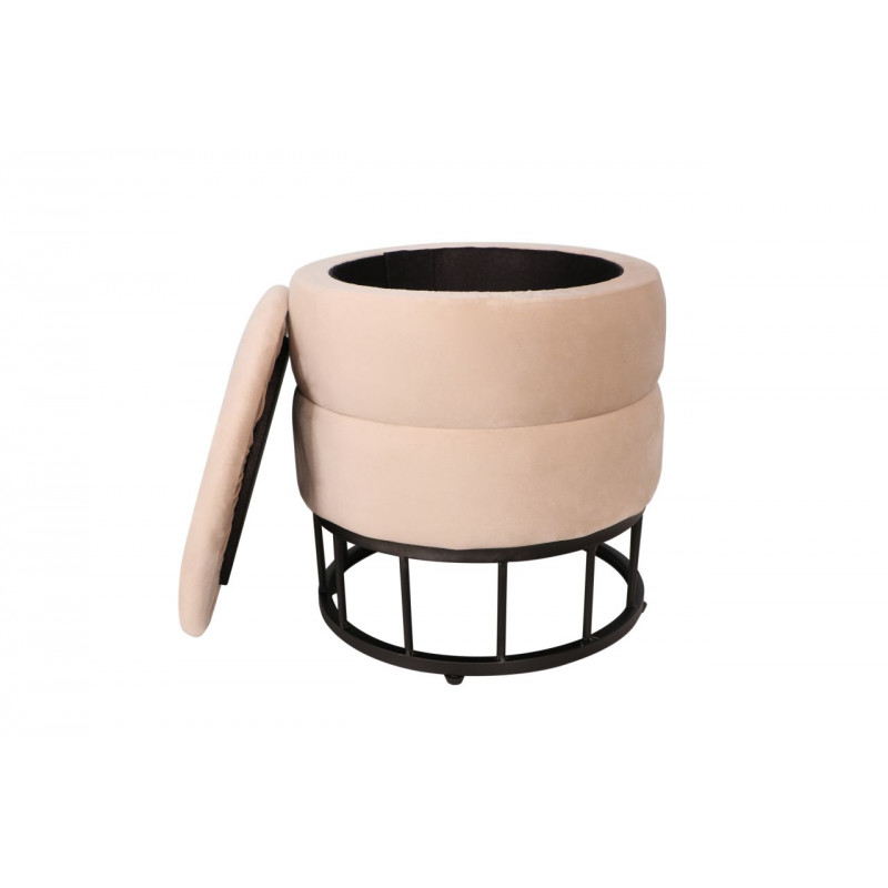 Pouf de rangement Akord – Velours beige & métal noir
