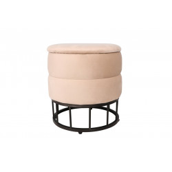 Pouf de rangement Akord – Velours beige & métal noir