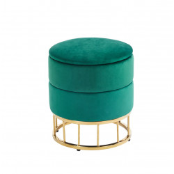 Pouf de rangement Akord – Velours vert & base dorée