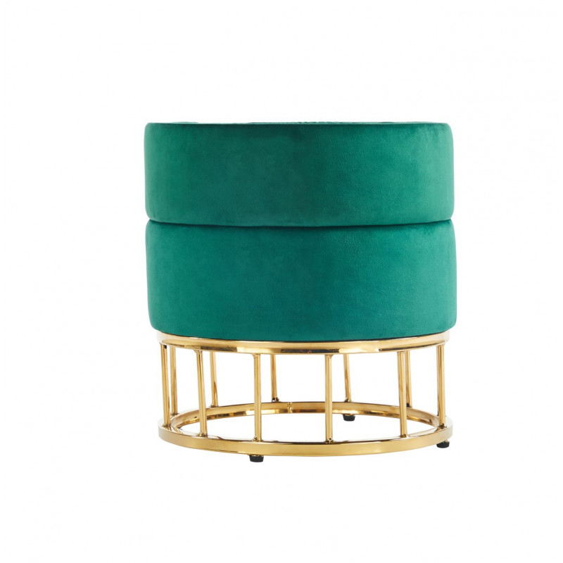 Pouf de rangement Akord – Velours vert & base dorée