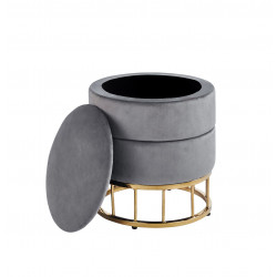 Pouf de rangement Akord – Velours gris & base dorée