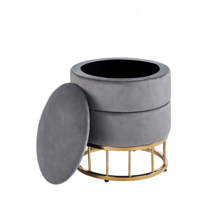 Pouf de rangement Akord – Velours gris & base dorée