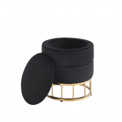Pouf de rangement Akord – Velours noir et base métal dorée