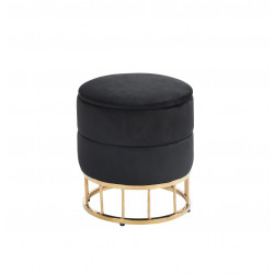 Pouf de rangement Akord – Velours noir & base dorée