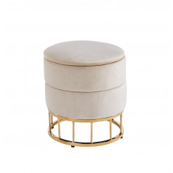 Pouf de rangement Akord – Velours beige & base or mat