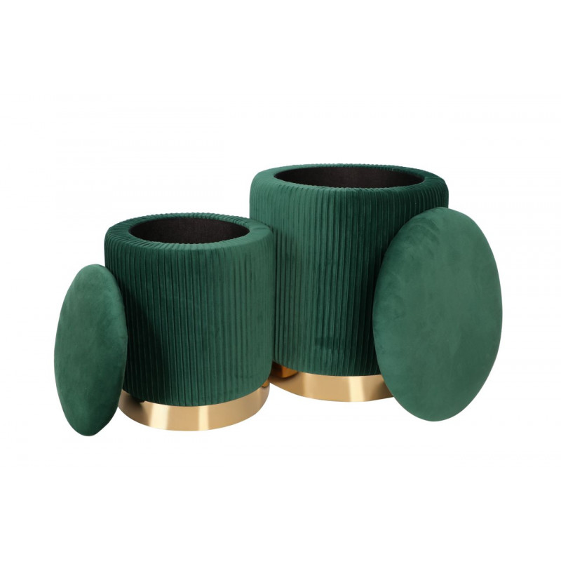 Poufs gigognes Calipso (lot de 2) – Velours vert & doré