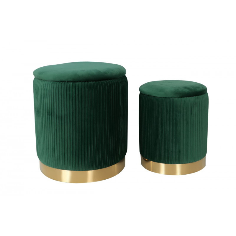 Poufs gigognes Calipso (lot de 2) – Velours vert & doré
