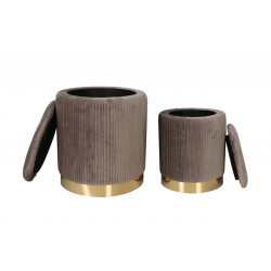 Poufs gigognes Calipso (lot de 2) – Velours gris taupe & doré