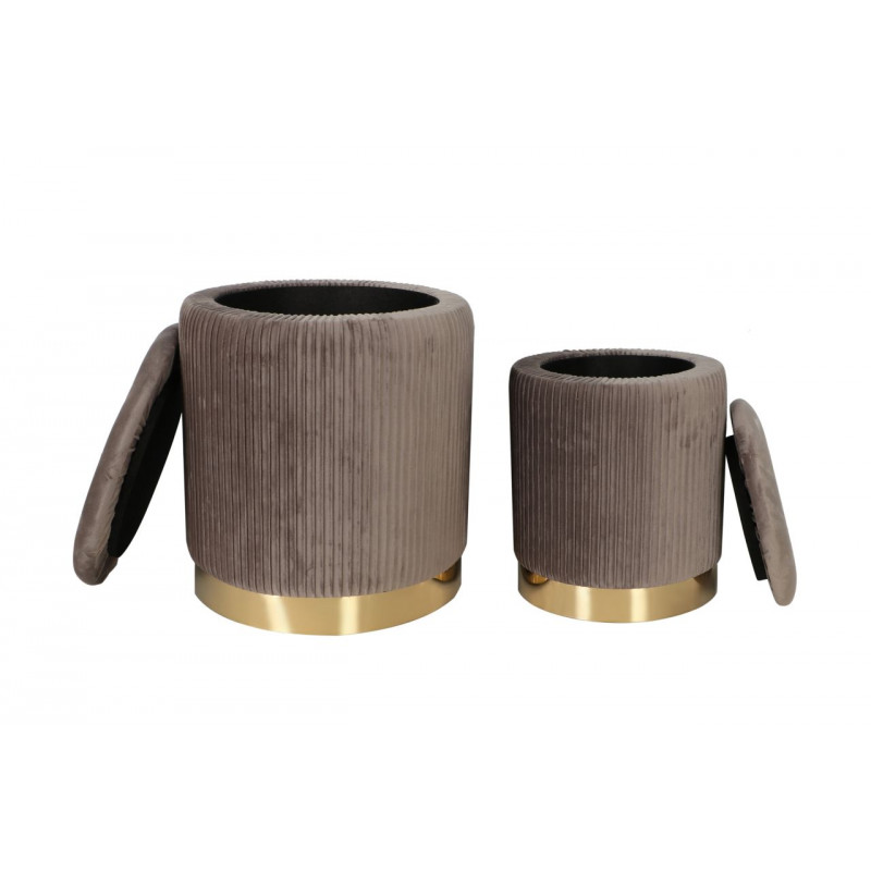 Poufs gigognes Calipso (lot de 2) – Velours gris taupe & doré