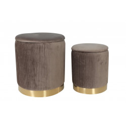 Poufs gigognes Calipso (lot de 2) – Velours gris taupe & doré