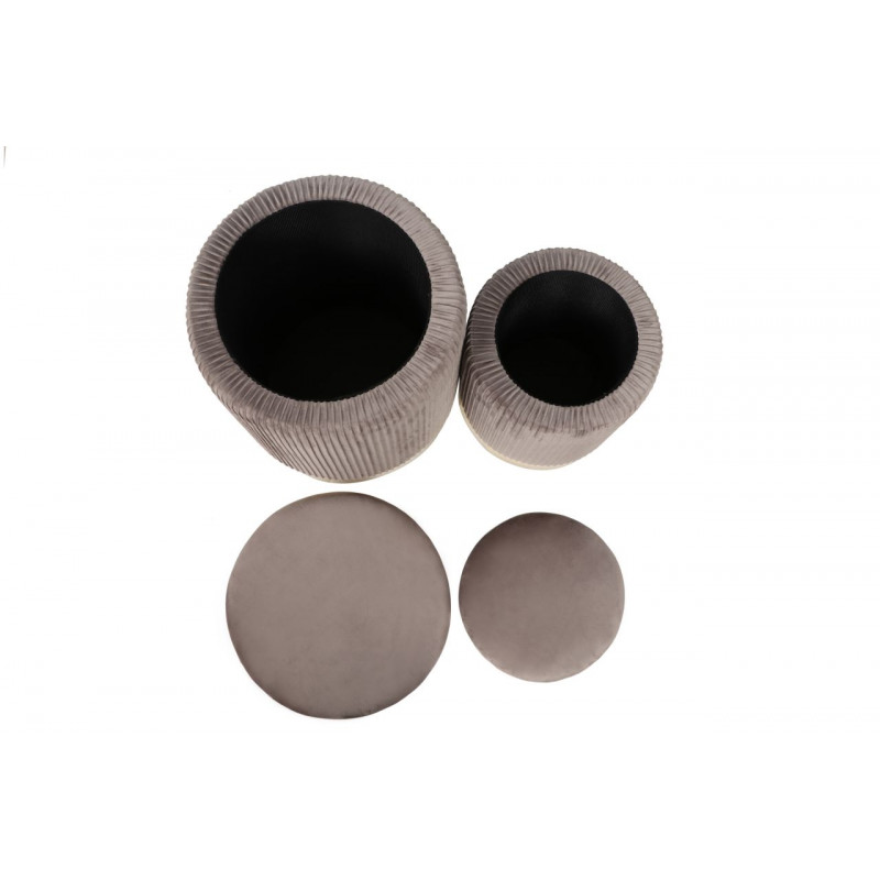 Poufs gigognes Calipso (lot de 2) – Velours gris taupe & doré