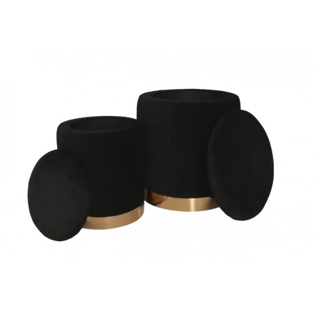 Poufs gigognes Calipso (lot de 2) – Velours noir & doré