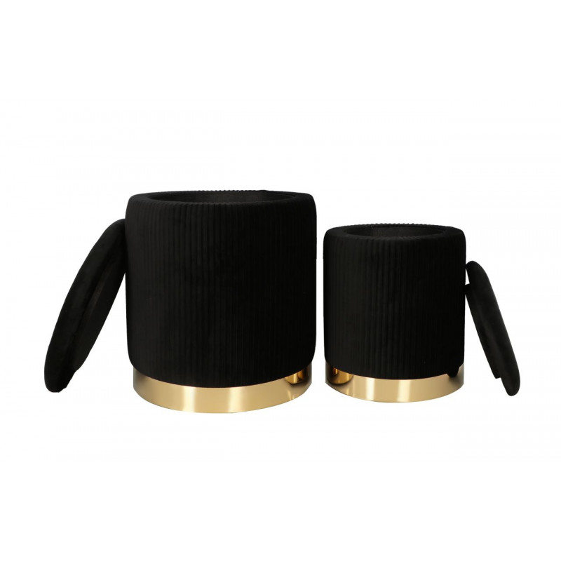 Poufs gigognes Calipso (lot de 2) – Velours noir & doré