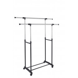 Portant à vêtements double barre – Métal chromé & structure noire réglable | Golddeco