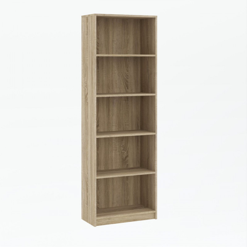 Bibliothèque aspect chêne Sonoma – 5 étagères 60 cm | Golddeco