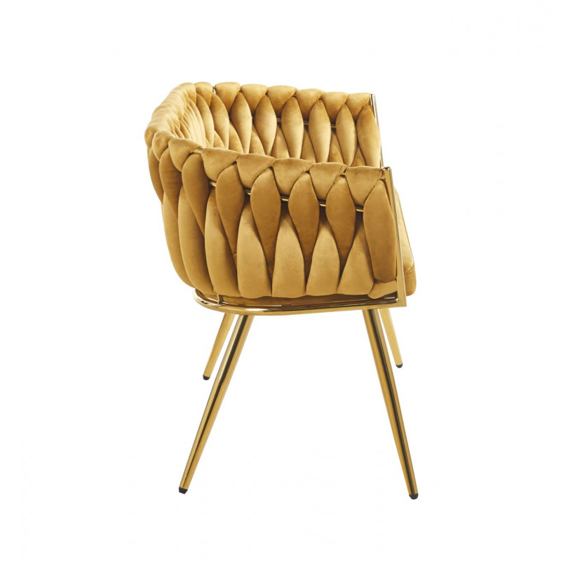 Canapé MAEVA en velours curry – Pieds dorés | Golddeco