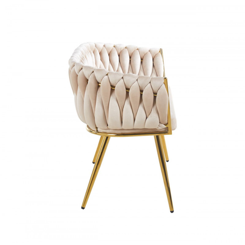 Canapé MAEVA en velours beige – Pieds dorés | Golddeco