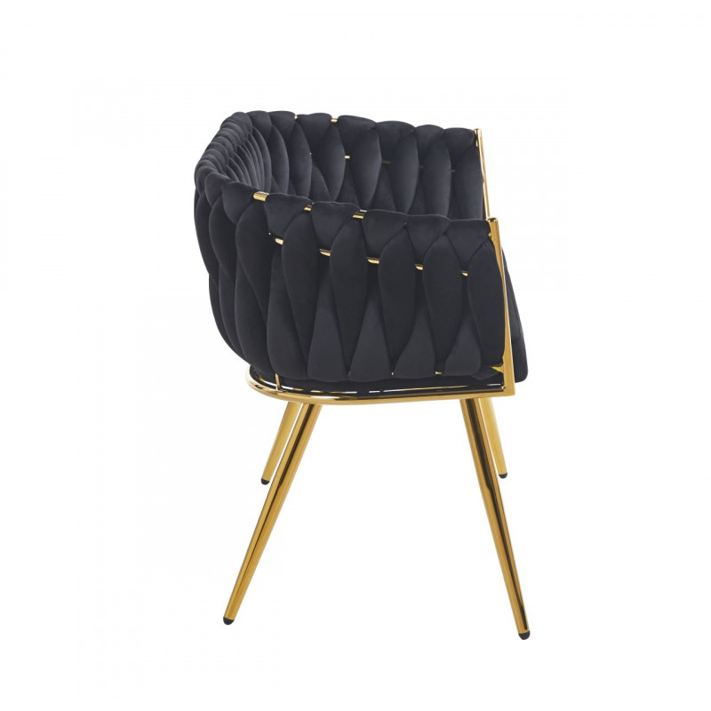 Canapé MAEVA en velours noir – Pieds dorés | Golddeco