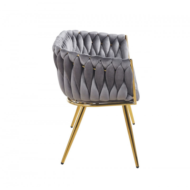 Canapé MAEVA en velours gris – Pieds dorés | Golddeco