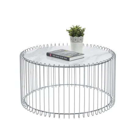 Table Basse Filaire Marbre Blanc & Argent – Design Chic | Golddeco