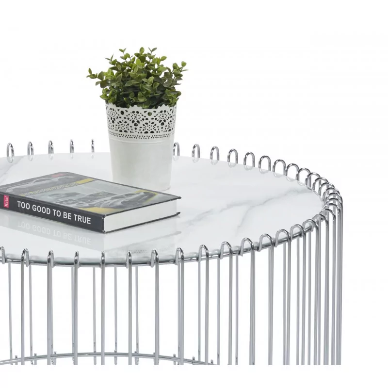 Table Basse Filaire Marbre Blanc & Argent – Design Chic | Golddeco