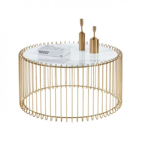 Table Basse Filaire Marbre Blanc & Or – Élégance Moderne | Golddeco