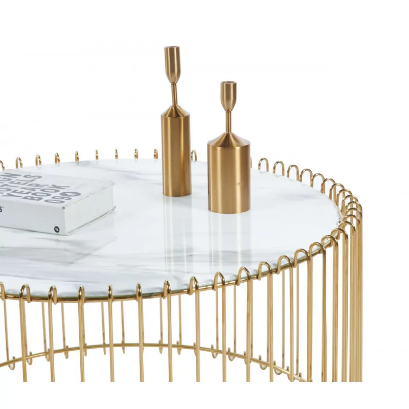 Table Basse Filaire Marbre Blanc & Or – Élégance Moderne | Golddeco
