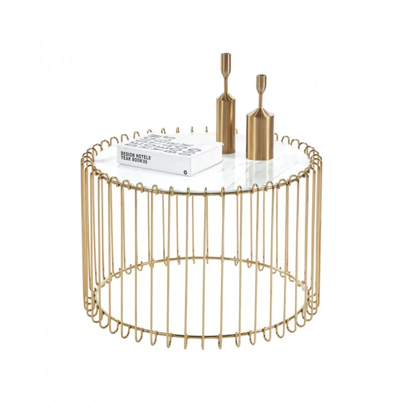 Table basse marbre blanc doré – Plateau verre & pied or
