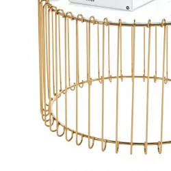 Table basse marbre blanc doré – Plateau verre & pied or