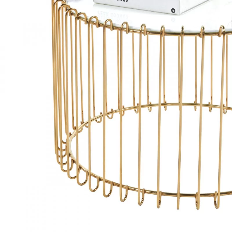 Table basse marbre blanc doré – Plateau verre & pied or