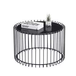 Table basse noire verre aspect marbre – Design moderne métal