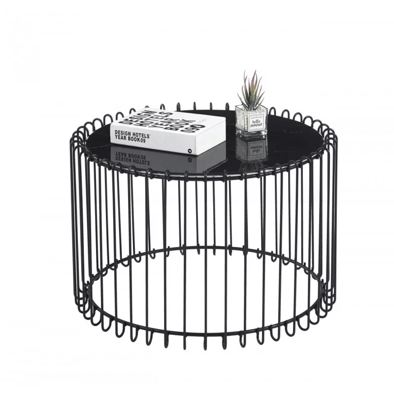 Table basse noire verre aspect marbre – Design moderne métal