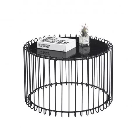 Table basse noire verre aspect marbre – Design moderne métal