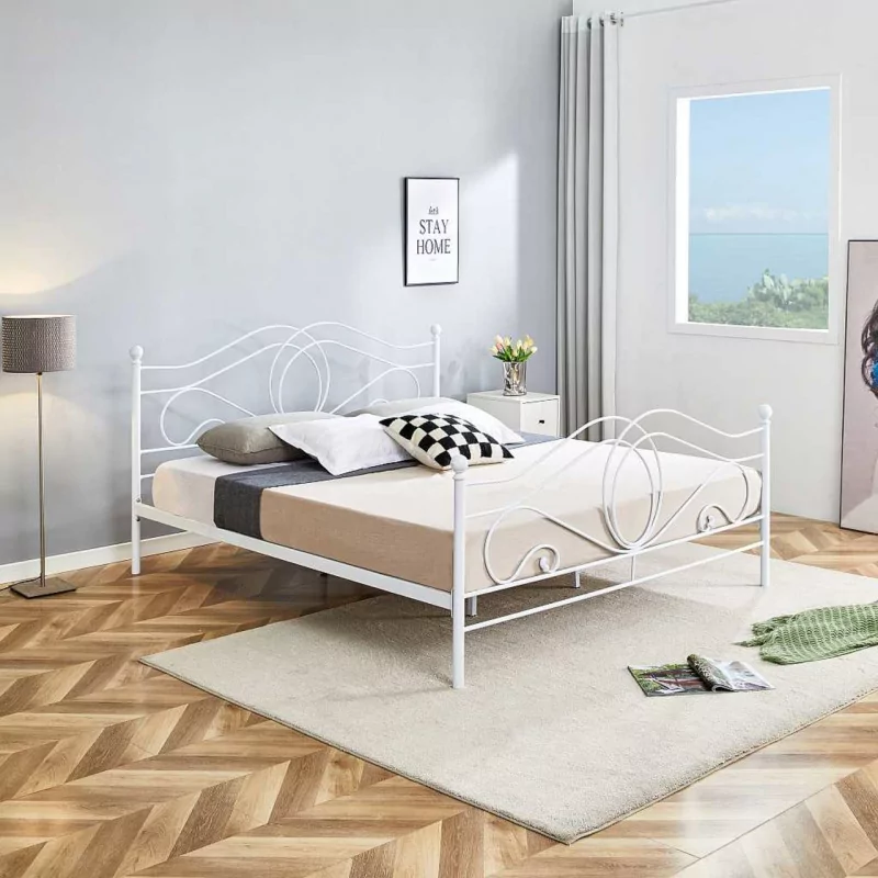 Lit en métal 160x200 blanc – cadre décoratif et robuste | Golddeco