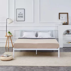 Lit en métal 160x200 blanc – cadre moderne et robuste | Golddeco