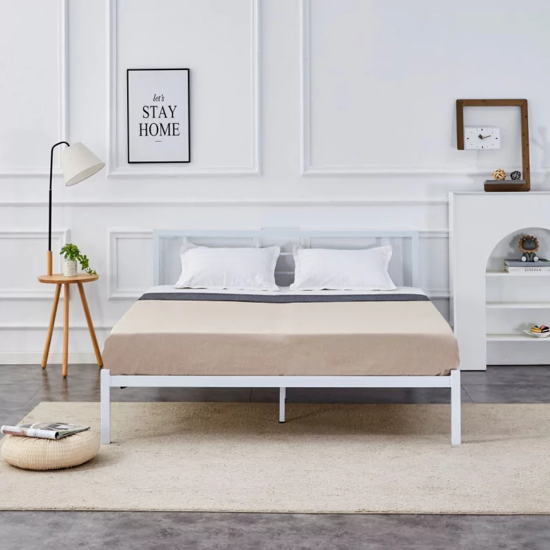 Lit en métal 160x200 blanc – cadre moderne et robuste | Golddeco