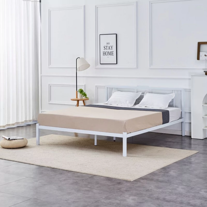 Lit en métal 160x200 blanc – cadre moderne et robuste | Golddeco
