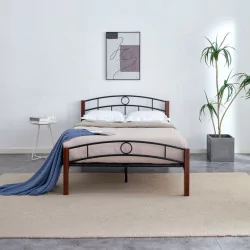 Lit en métal 120x200 noir et bois – design moderne et robuste | Golddeco