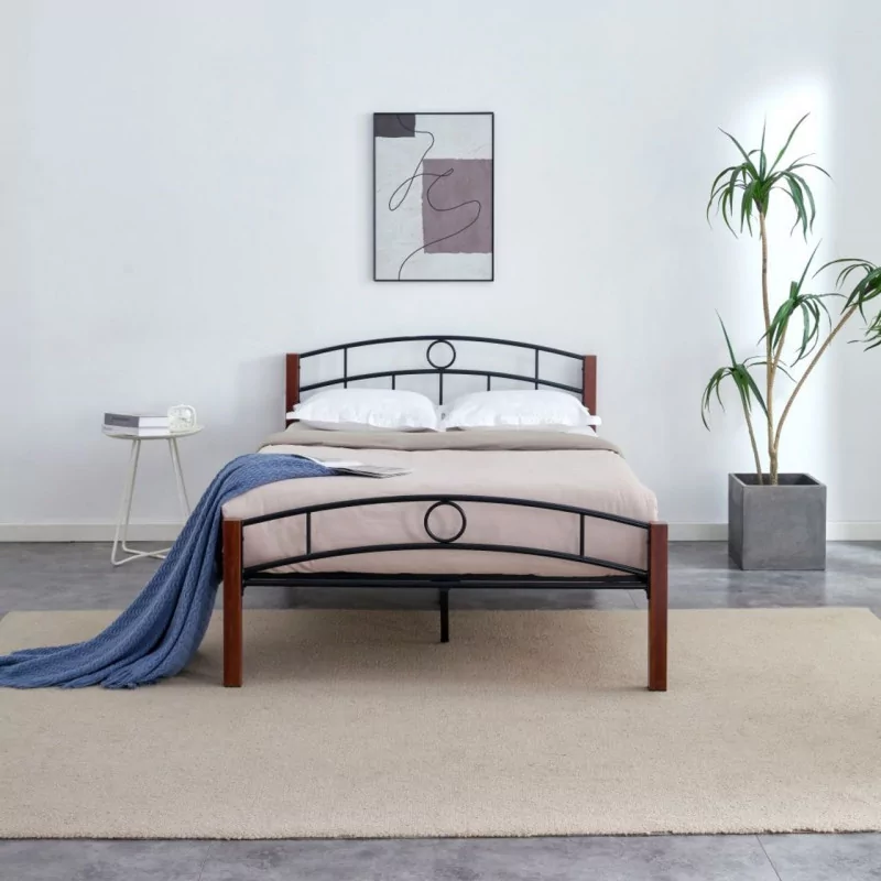 Lit en métal 120x200 noir et bois – design moderne et robuste | Golddeco