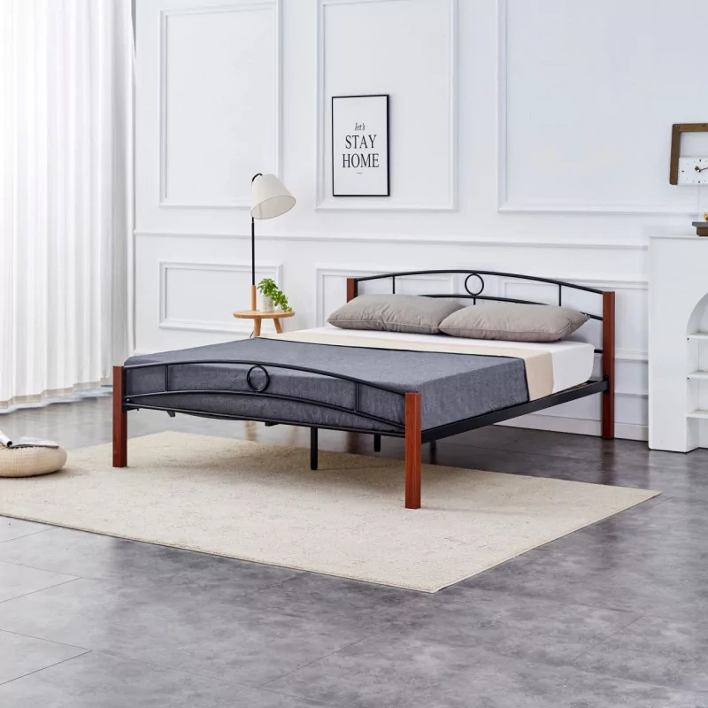 Lit en métal 160x200 noir et bois – structure design robuste | Golddeco