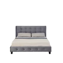 Lit rembourré 160x200 en velours gris – tête de lit capitonnée design | Golddeco