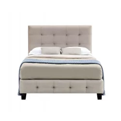 Lit capitonné 120x200 en velours beige – tête de lit rembourrée élégante | Golddeco