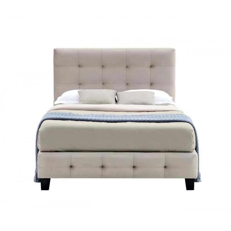 Lit capitonné 120x200 en velours beige – tête de lit rembourrée élégante | Golddeco