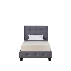 Lit rembourré 90x200 en velours gris – tête de lit capitonnée élégante | Golddeco