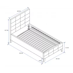 Lit rembourré 90x200 en velours gris – tête de lit capitonnée élégante | Golddeco