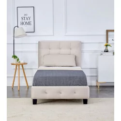 Lit capitonné 90x200 en velours beige – design raffiné et confort absolu | Golddeco