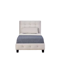 Lit capitonné 90x200 en velours beige – design raffiné et confort absolu | Golddeco