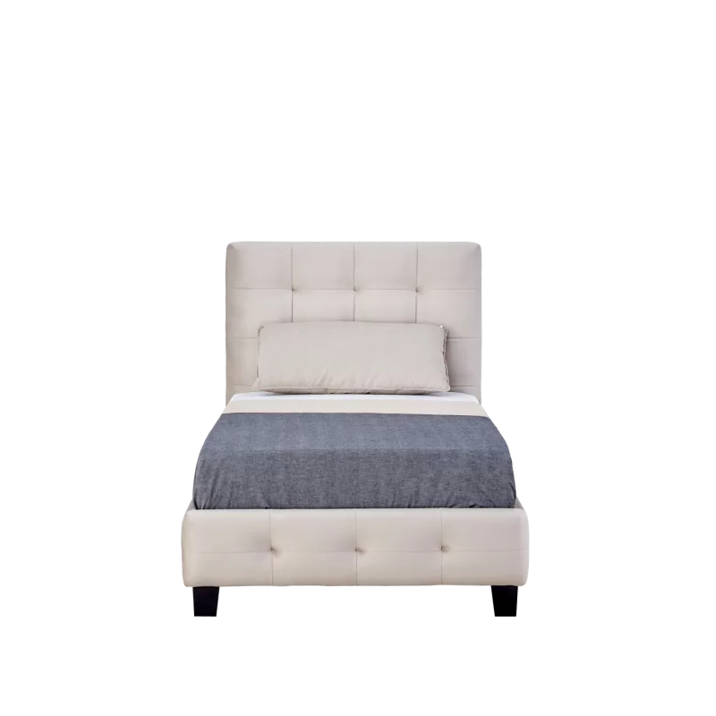 Lit capitonné 90x200 en velours beige – design raffiné et confort absolu | Golddeco